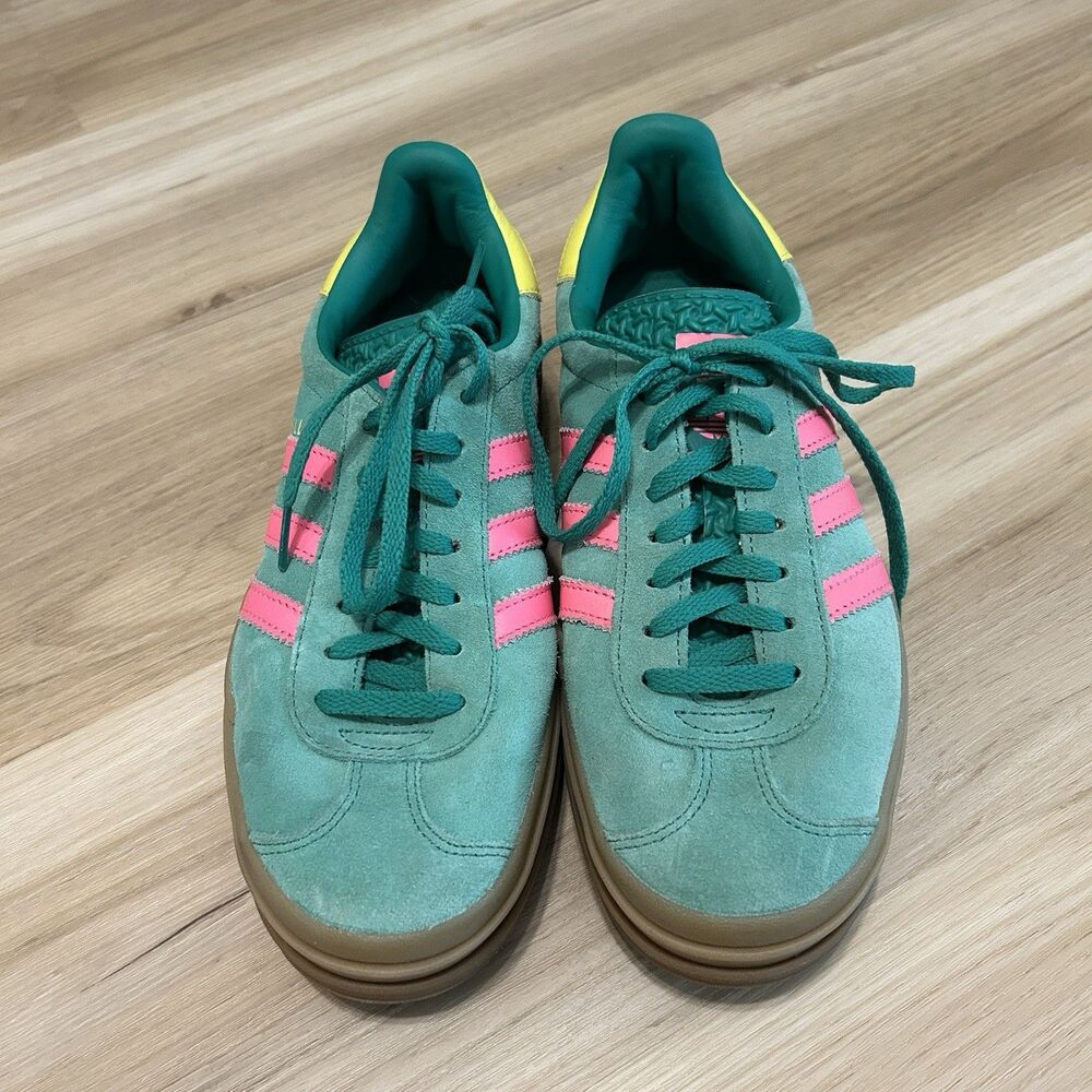 Adidas Gazelle Bold Platform Sneaker Court Green Suede Lucid Pink Size 8 JH9668